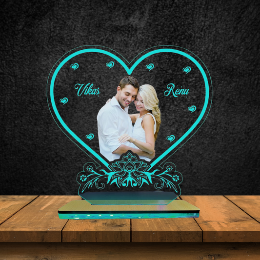 Personalized Heart Shaped Name Engraved and Photo Printed Acrylic LED lamp Gifts for Her/Him