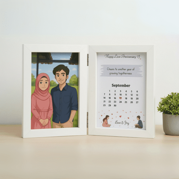 Romantic Personalized Flip Photo Frame with Calendar | Anniversary Gift for Couples