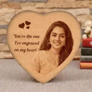 1 Personalized Wooden Heart Photo Engraving – Custom Love Message Plaque