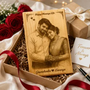 1 Personalized Wooden Photo Frame Engraving – Custom Couple Portrait Plaque Gift