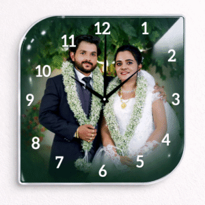 1 Personalized Acrylic Photo Wall Clock – Custom Wedding Couple Clock | Glossy Finish Memory Gift