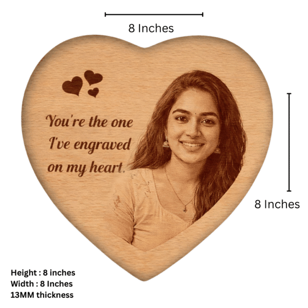 Personalized Wooden Heart Photo Engraving – Custom Love Message Plaque