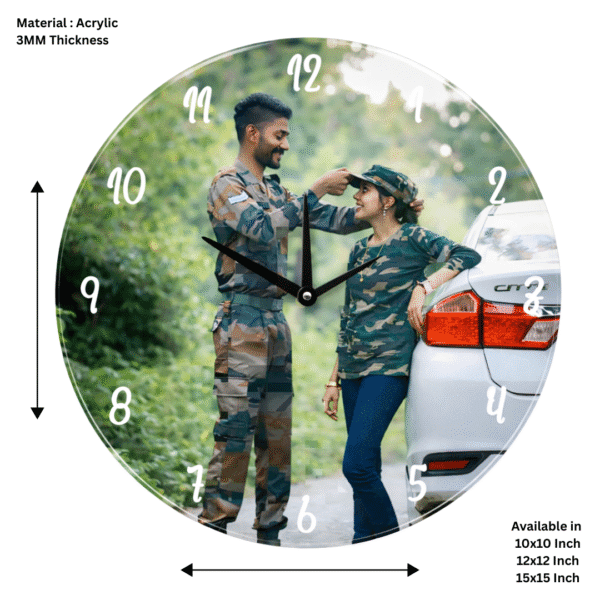 Personalized Couple Photo Acrylic Wall Clock – Custom Romantic Gift for Anniversary, Wedding & Love Memories