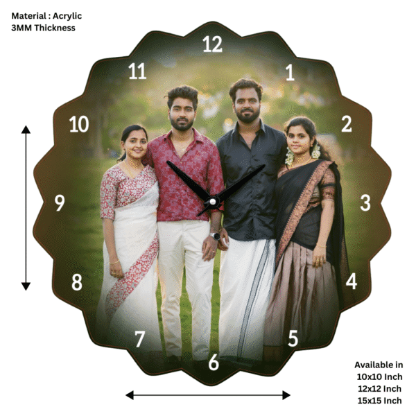 2 Personalized Family Photo Acrylic Wall Clock – Custom Designer Shape Clock | Unique Gift for Home Décor