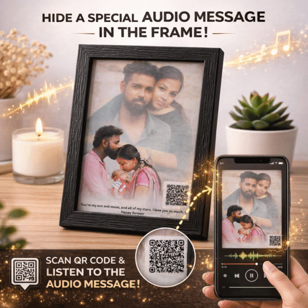 2 Personalized Photo Frame with Audio QR Code – Scan & Play Voice Message Gift for Couples & Family